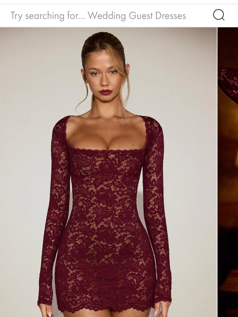 Oh Polly Burgundy Lace Square-Neck Mini Dress